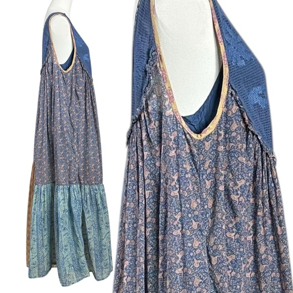 Free People Bohemian 70s Patchwork Hippie Lost Palms Craft Maxi Dress Medium - Picture 11 of 17